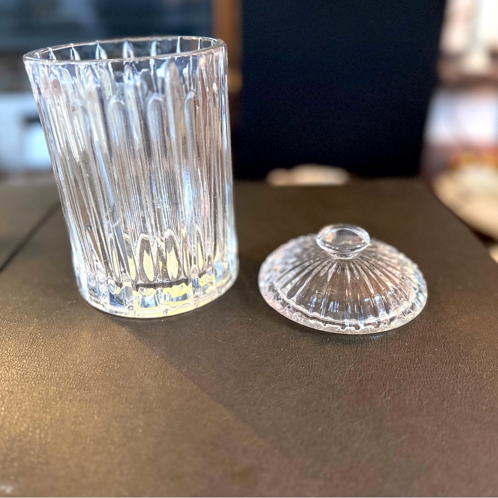 Lenox Crystal covered box,glass 7" candy jar,canister,faceted,lid, New in box